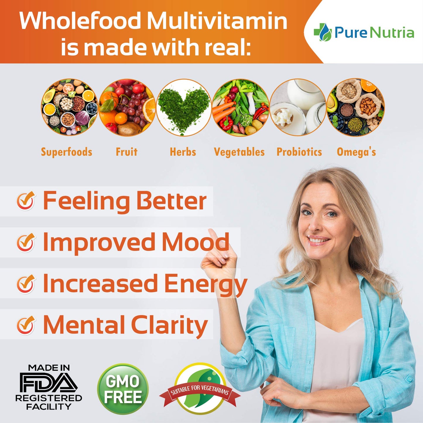 PureNutria Whole Food Multivitamin and Minerals with Probiotic Enzymes 120 Caplets