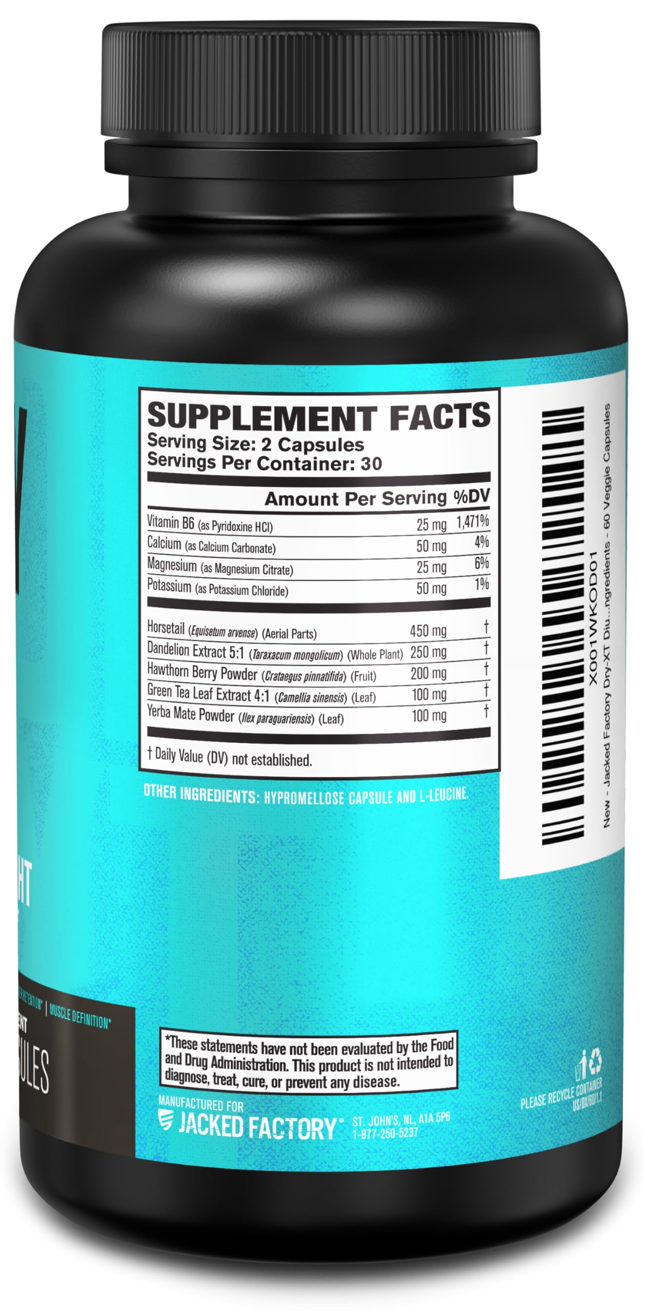 Jacked Factory Dry-XT Diuretic Water Pills 60 Veggie Capsules