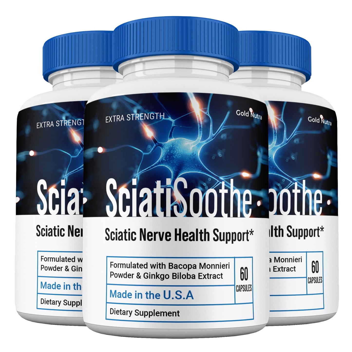 Gold Nutra SciatiSoothe All Natural Brain and Cognitive Supplement Capsules 3 Count