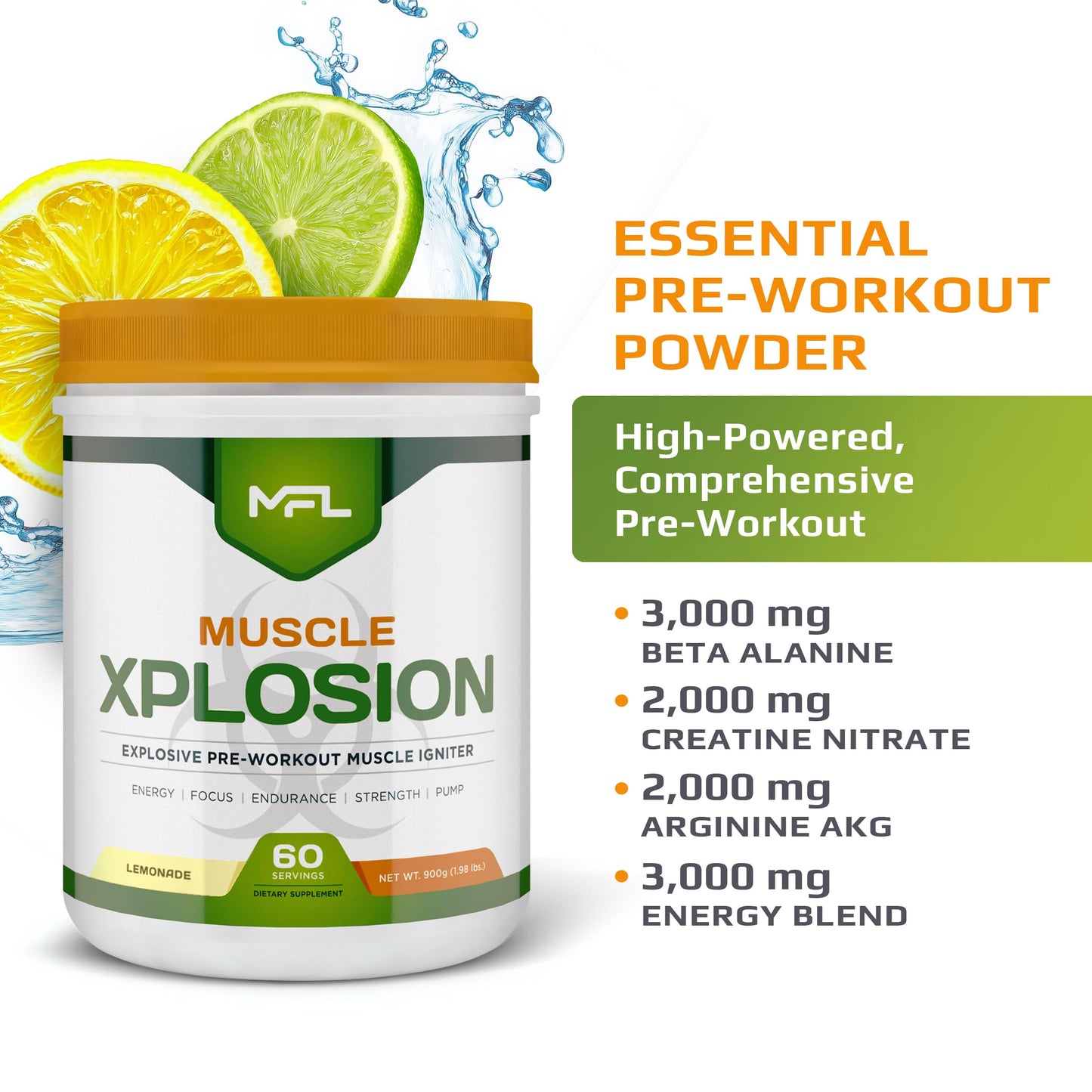MUSCLE FOOD LABS MFL Muscle Xplosion Pre-Workout Powder, 60 Servings