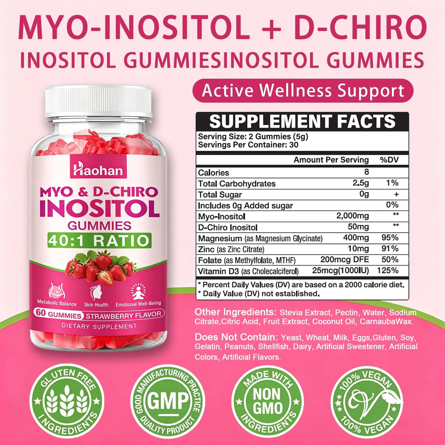 Haohan Myo-Inositol & D-Chiro Inositol Gummies 120 Gummies