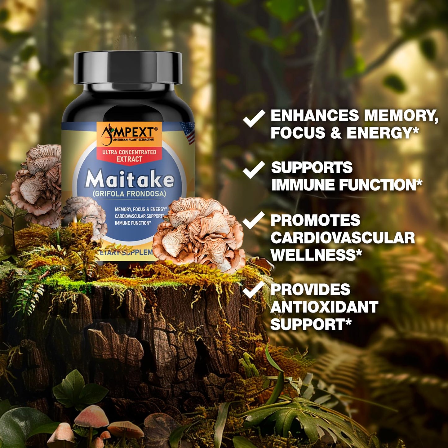 AMPEXT Maitake Mushroom Extract Capsule, 90 Veg Caps