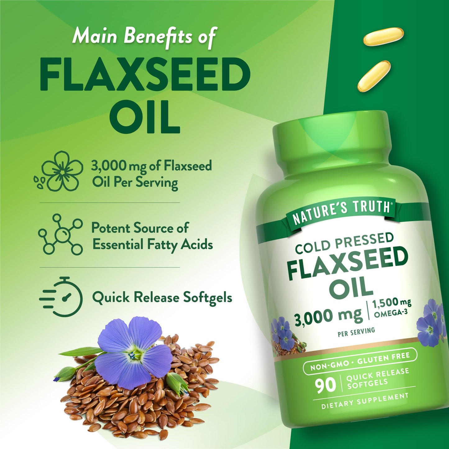 Nature's Truth Flaxseed Oil Softgels 90 Count