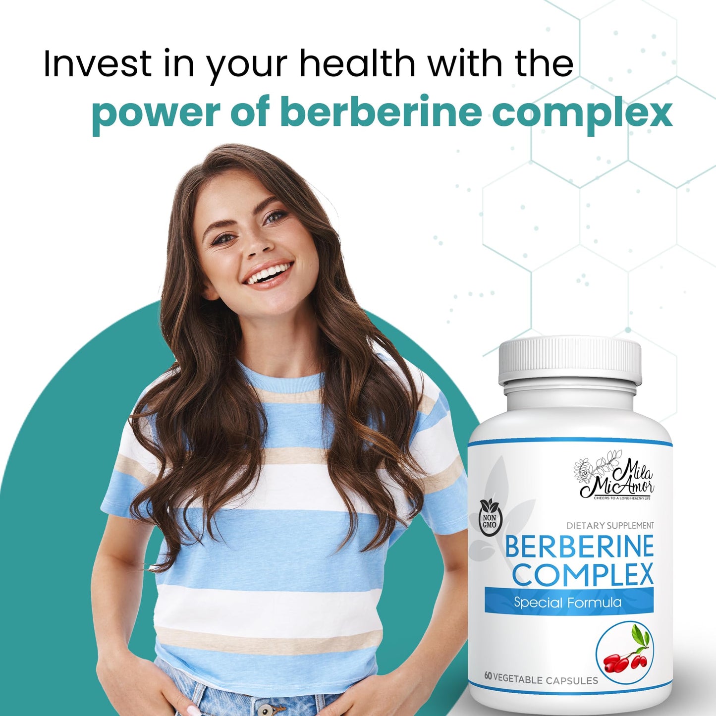Mila Miamor Berberine Complex HCL 500mg Capsules, 60 Count