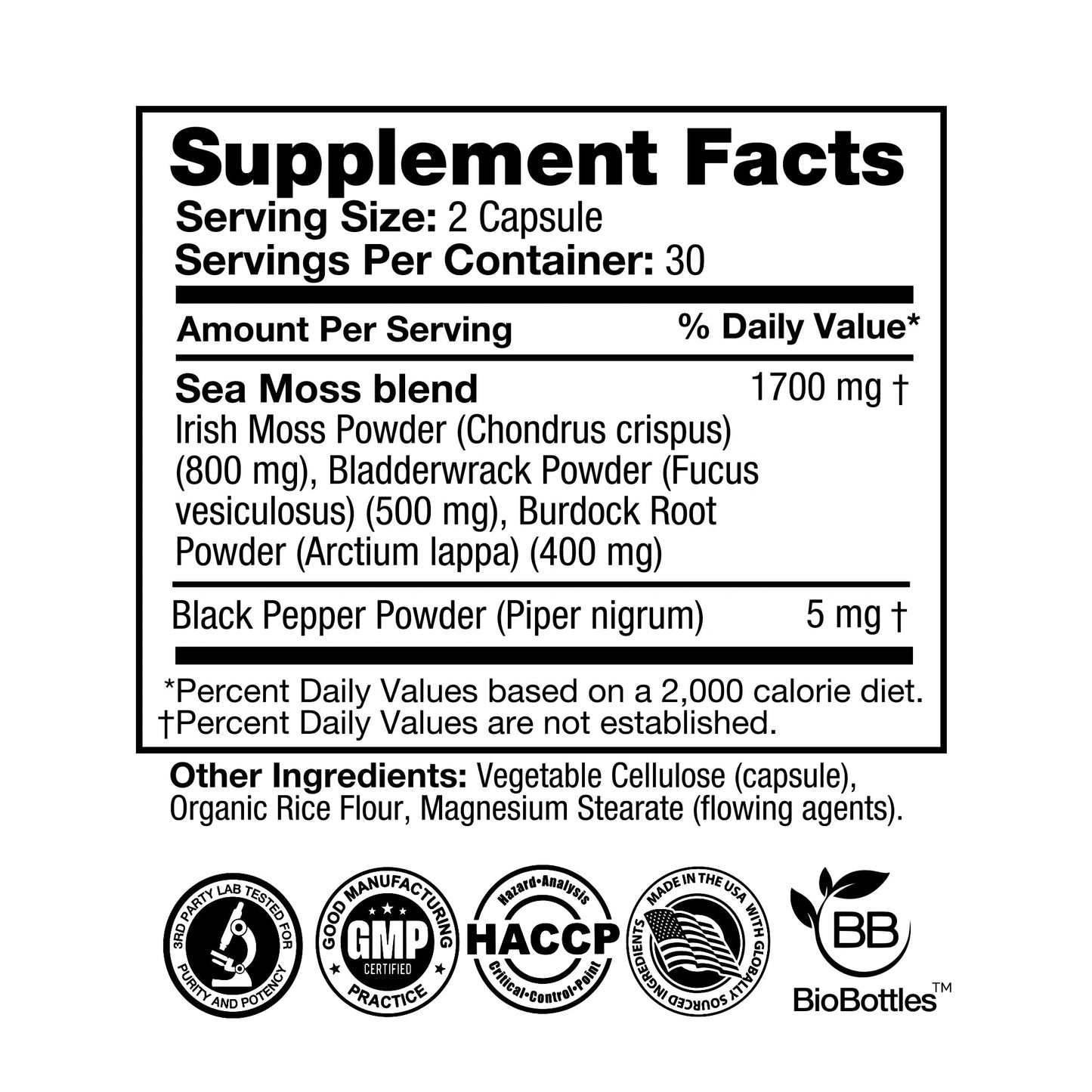 FeelGood Superfoods Sea Moss Bladderwrack with Burdock Root Supplement High Absorption 60 Capsules Plant-Based Superfood for Thyroid Support