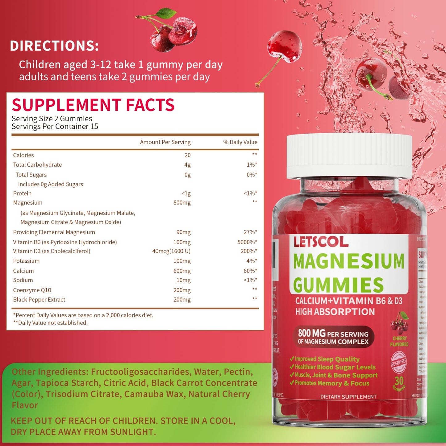 LETSCOL Magnesium Glycinate Gummies 30 Count