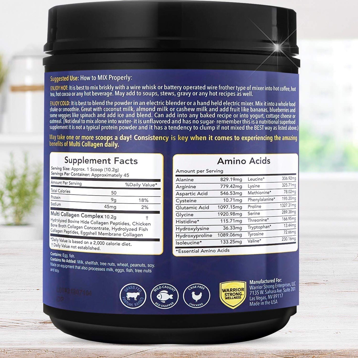 Warrior Strong Wellness Pure Hydrolyzed Multi Collagen Protein Powder, 1.01 Pound