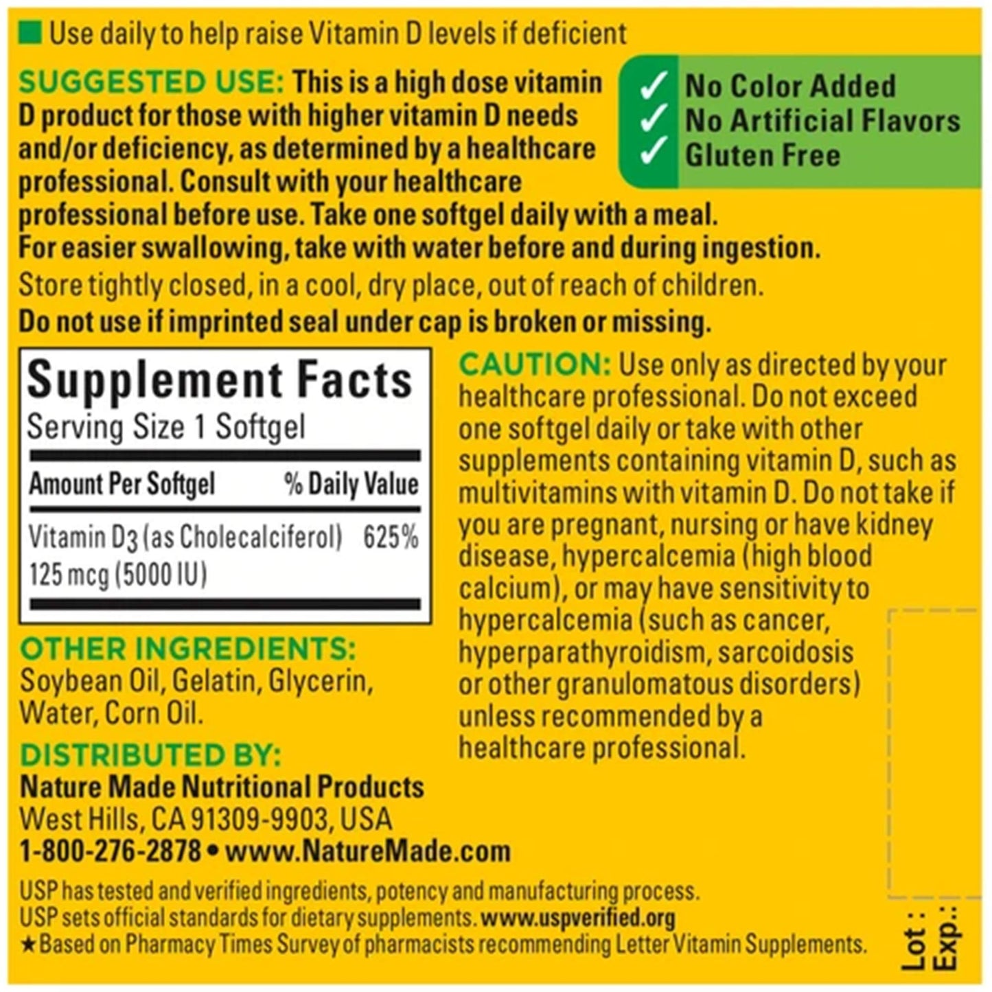 Nature Made Vitamin D-3 5000IU Softgels 220 Count