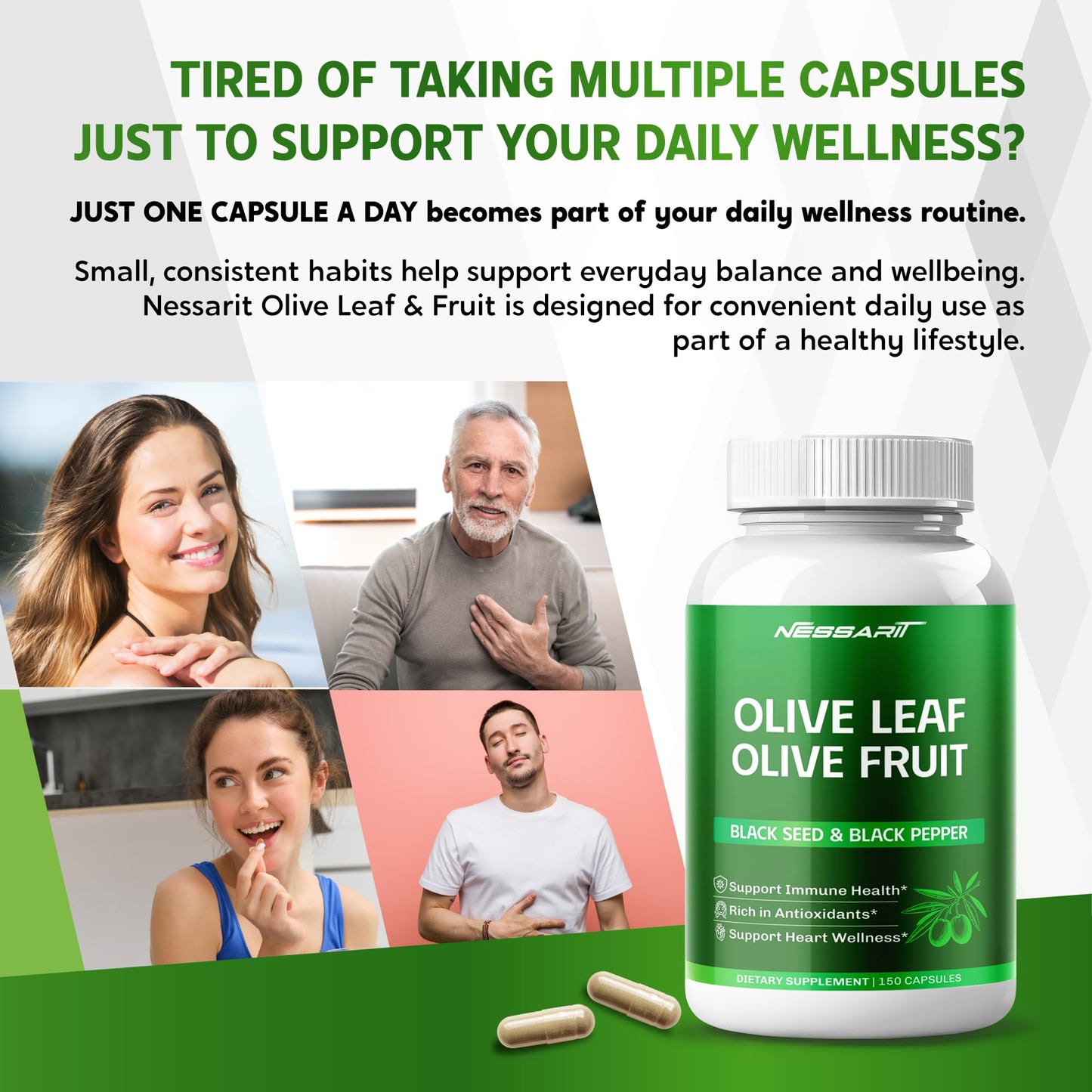 NESSARIT Olive Leaf Supplement Capsules 150