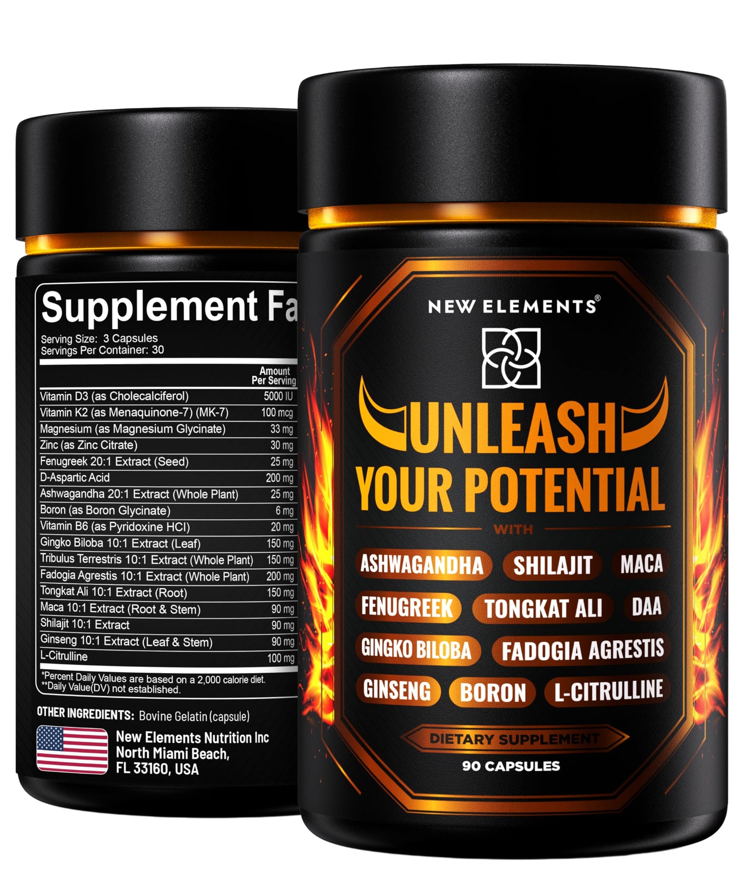 New Elements Natural Testosterone Booster Supplement for Men Capsule 90 Count