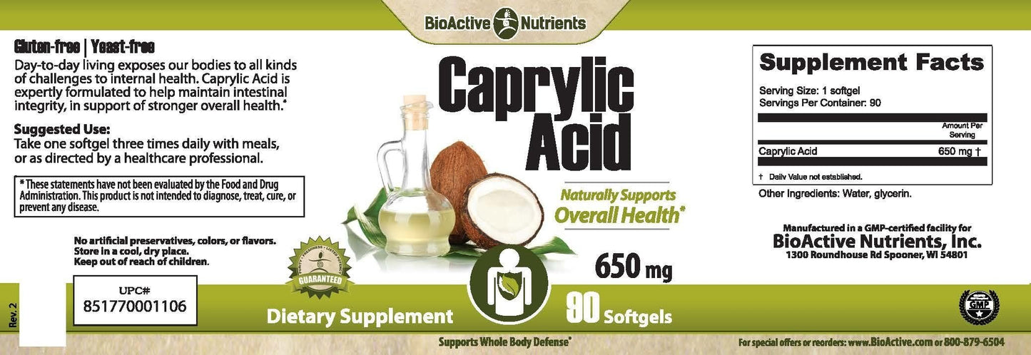 BIOACTIVE NUTRIENTS Caprylic Acid 600mg Softgels, 100 Count