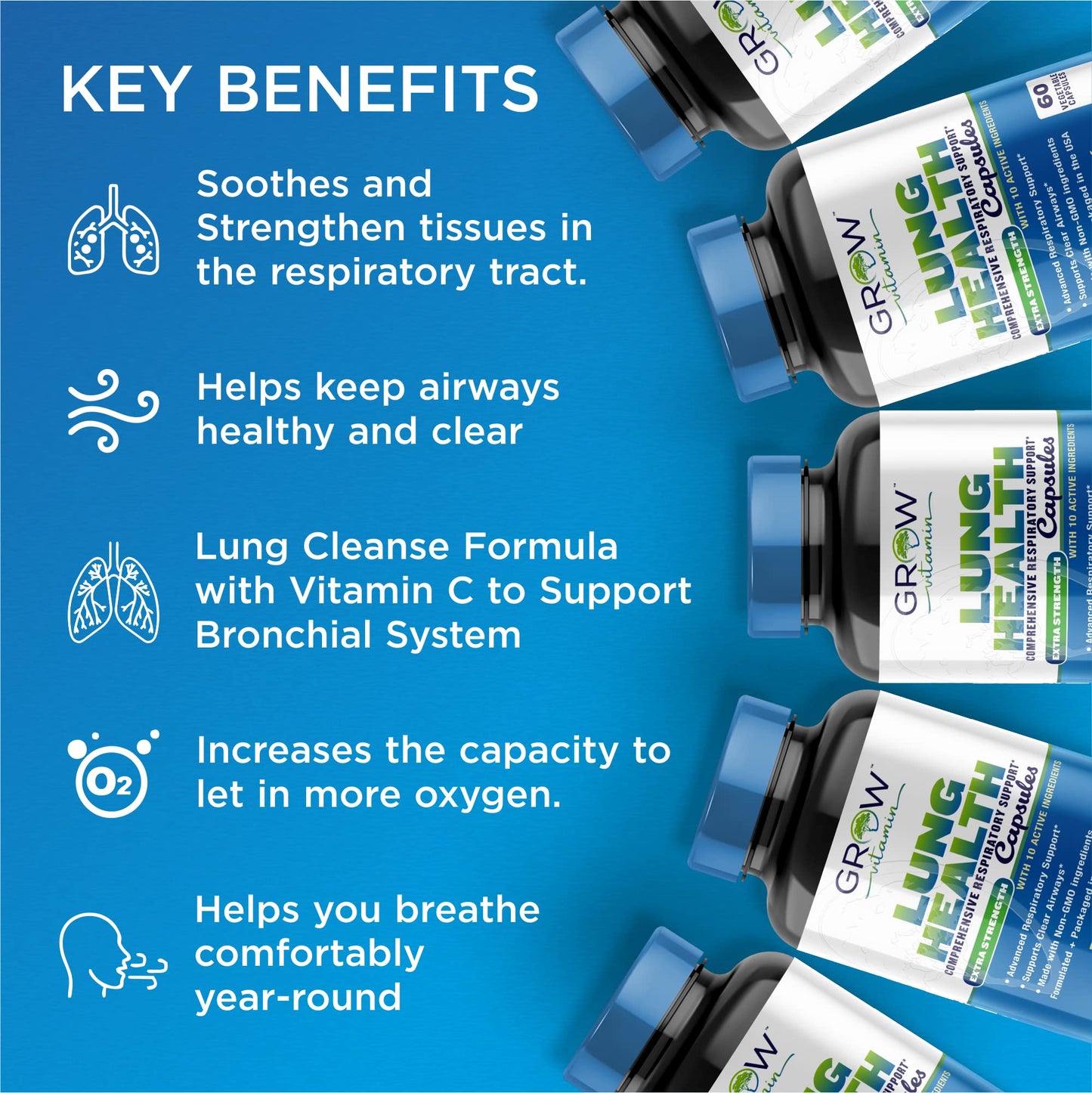 Grow Vitamin Lung Health Respiratory Support Supplement, 60 Capsules