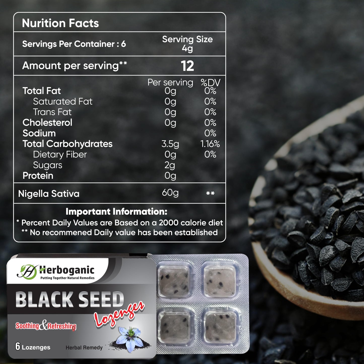 HERBOGANIC Black Seed Lozenges Tablet, 120 Tablets