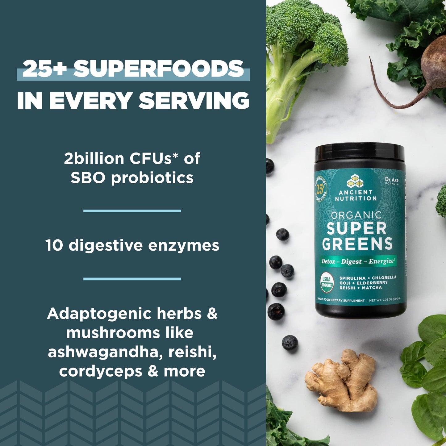Ancient Nutrition Multi Collagen Protein Powder + Supergreens Powder, Unflavored & Greens Flavor, 24 Servings + 25 Servings
