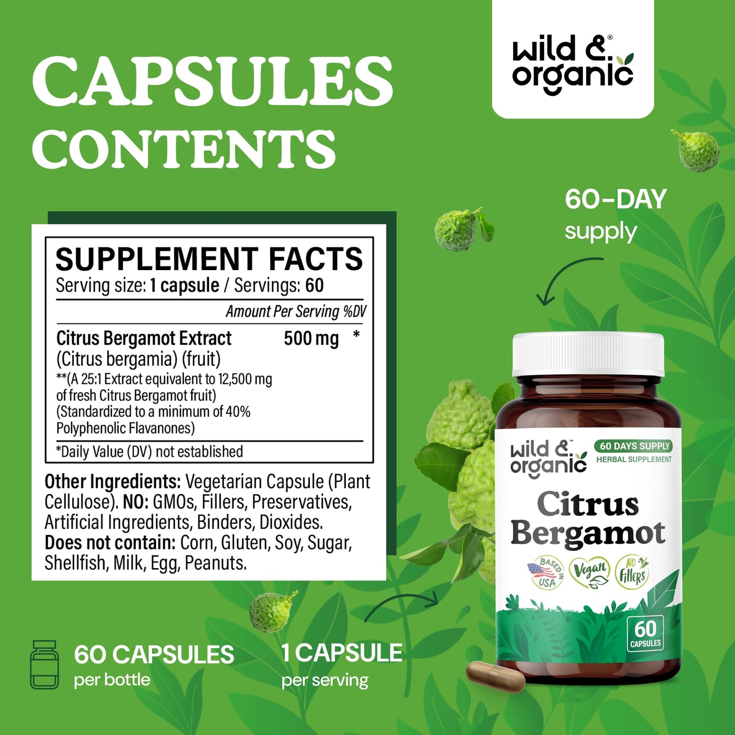 Wild & Organic Citrus Bergamot Capsules, 60 Count