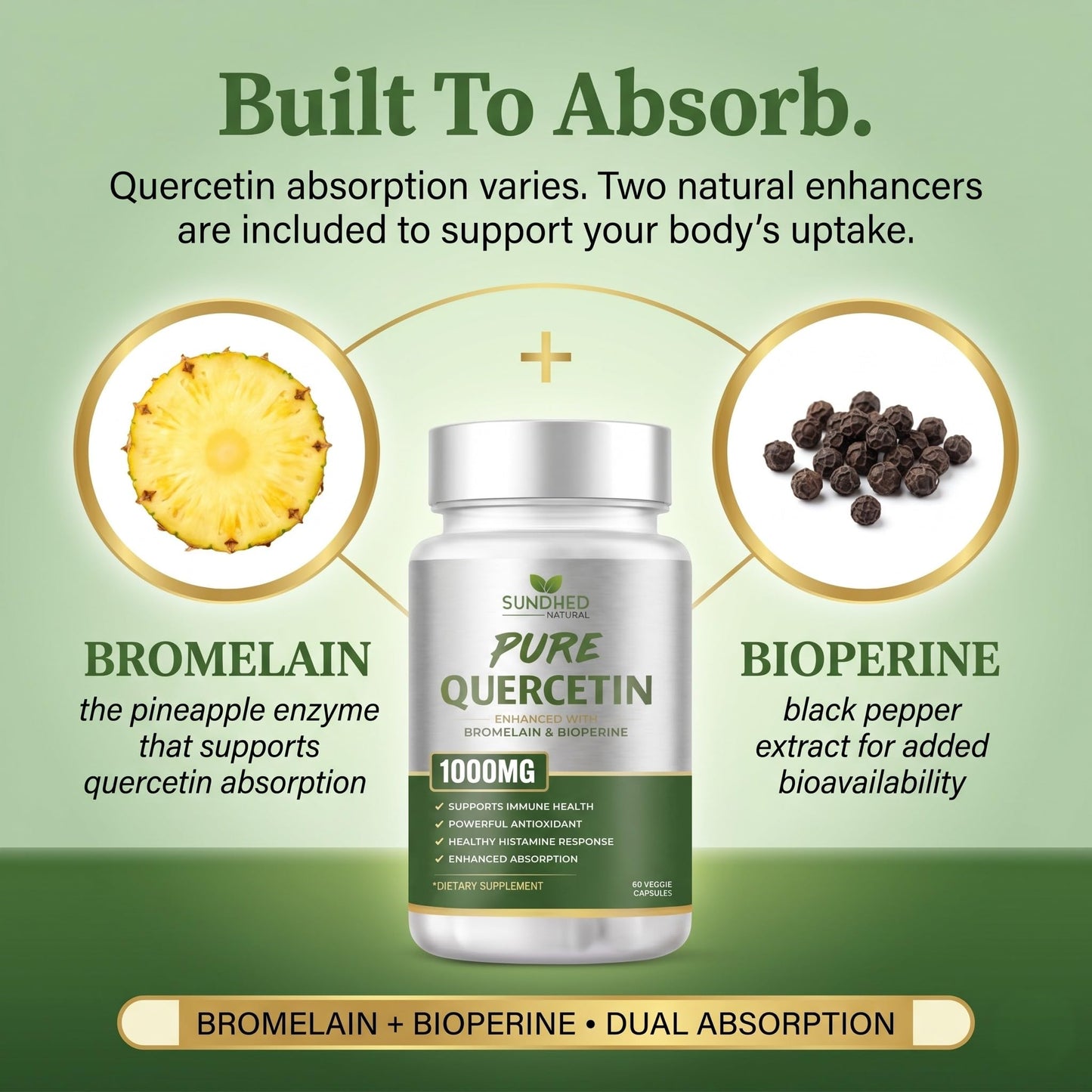 Sundhed Natural Pure Quercetin with Bromelain and Bioperine Capsule 60 Count