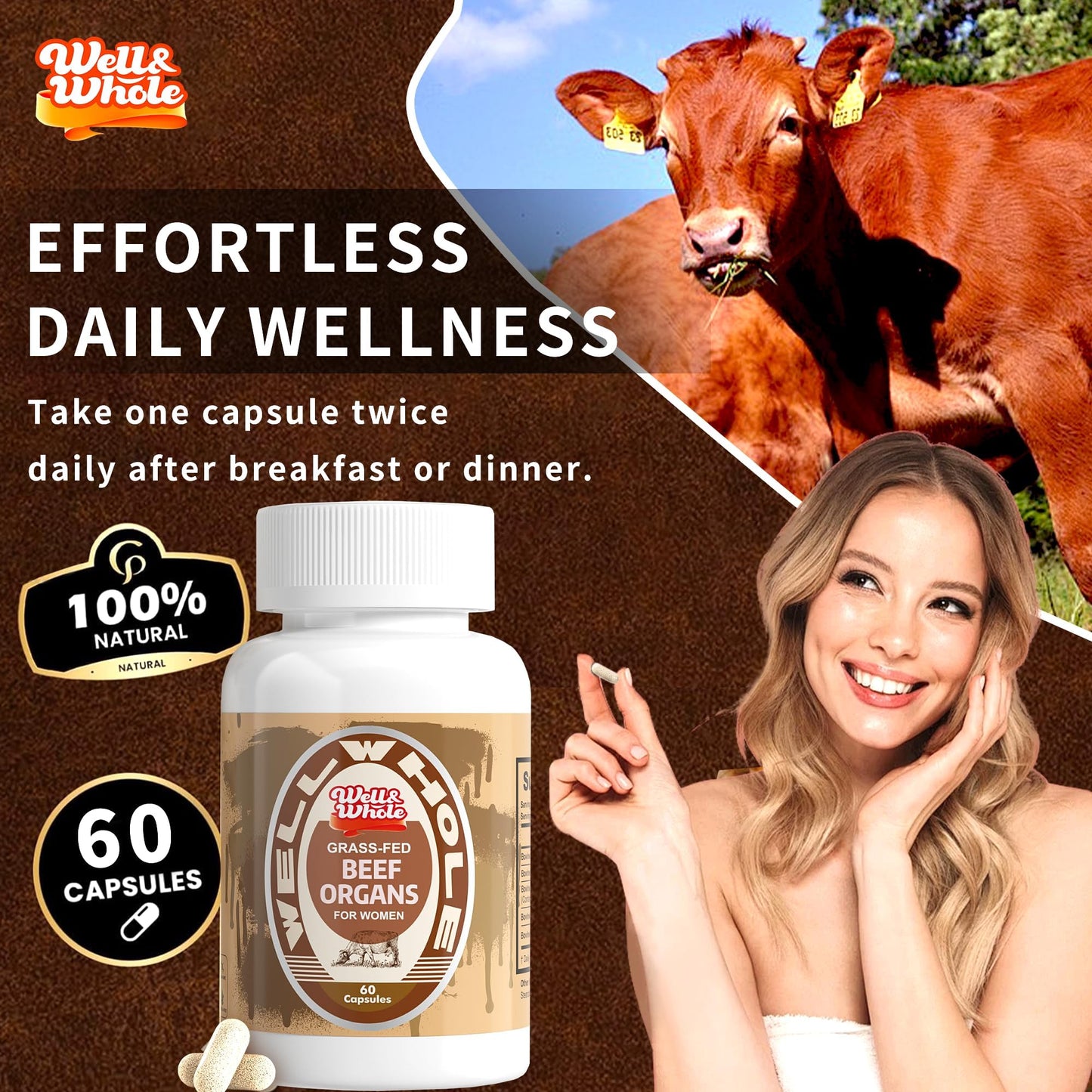 Well&Whole Grassfed Beef Organ Supplement Capsules, 60 Count