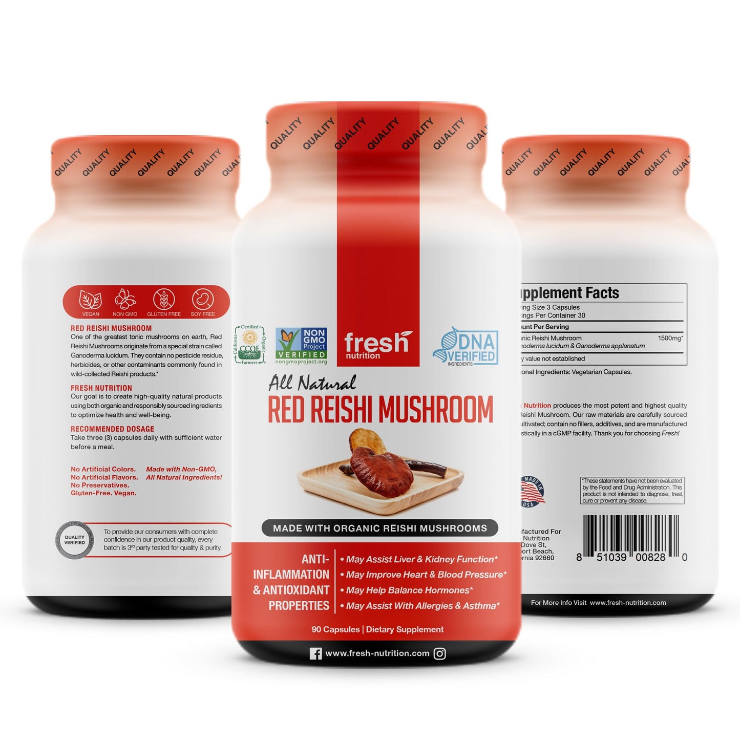 Fresh Nutrition Organic Reishi Mushroom Capsules 90 Capsules
