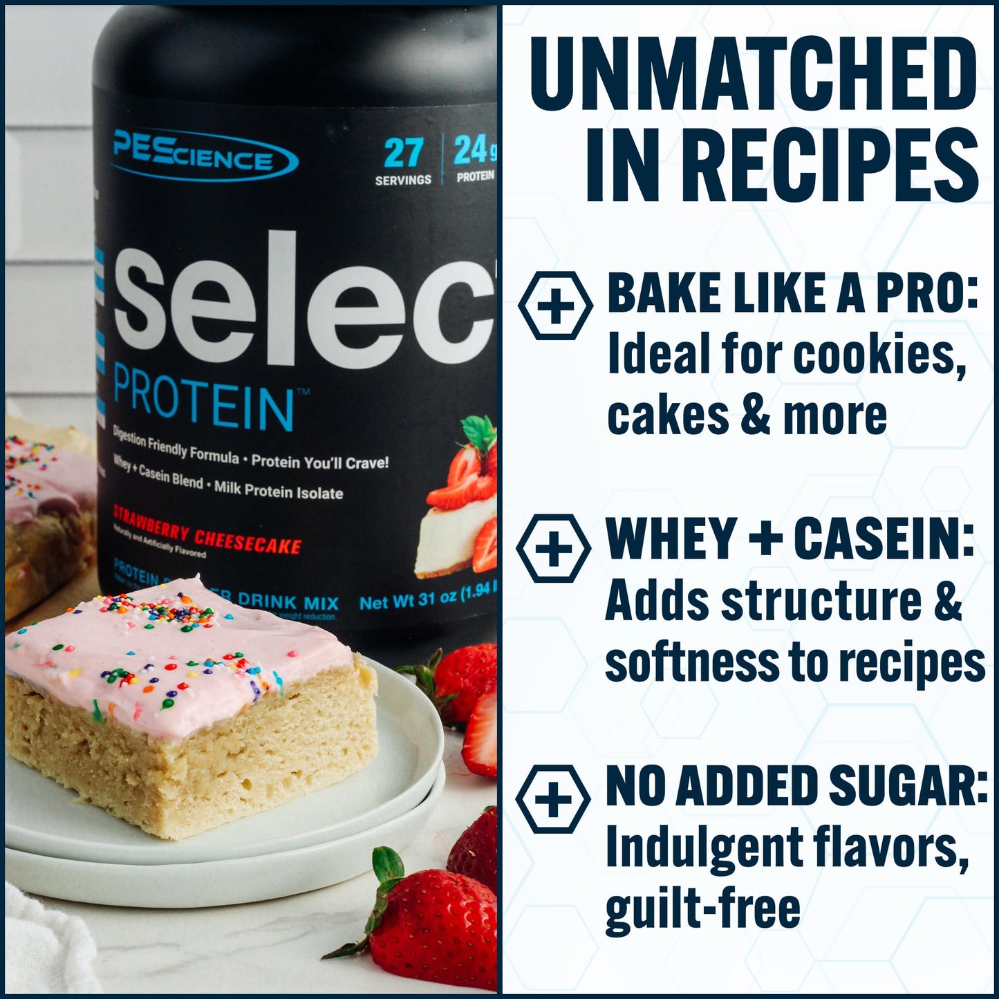 PEScience Select Protein Powder - Whey and Casein Blend, Strawberry Cheesecake, 27 Servings