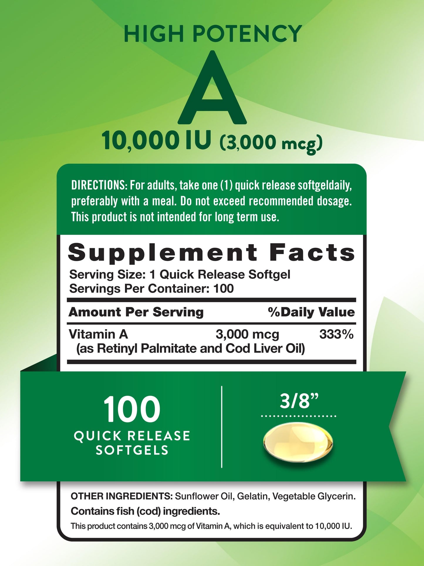 Nature's Truth Vitamin A 3,000 mcg Softgel, 100 Count