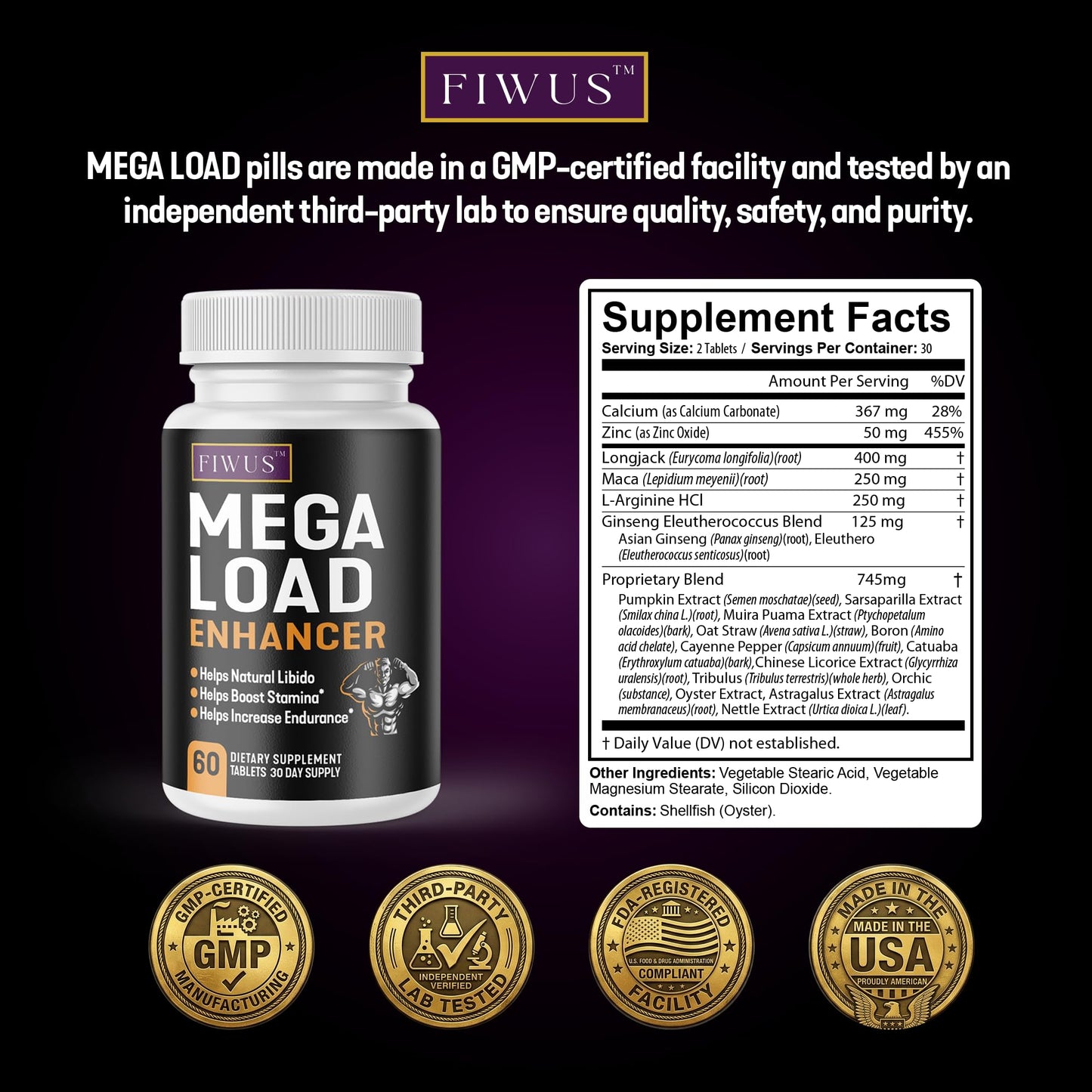 Fitness InspireWays FIWUS Increase Load Size & Intensity – Mega Load Volume Booster for Men, 60 Capsules