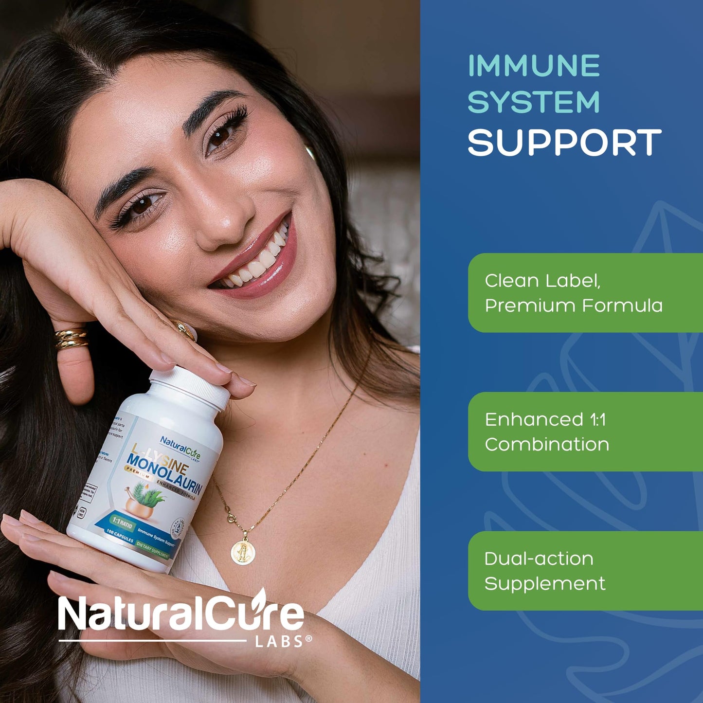Natural Cure Labs L-Lysine with Monolaurin 600mg 1:1 Ratio Capsules, 100 Count