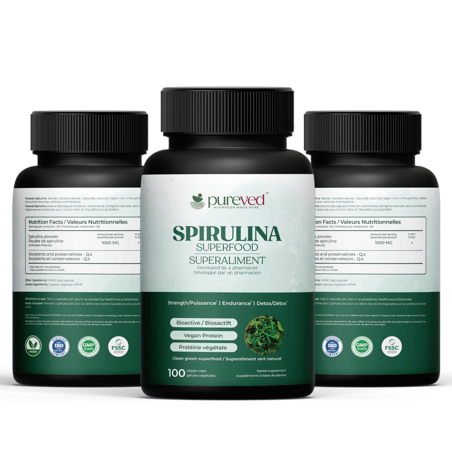 Pureved Spirulina Capsule, 100 Count
