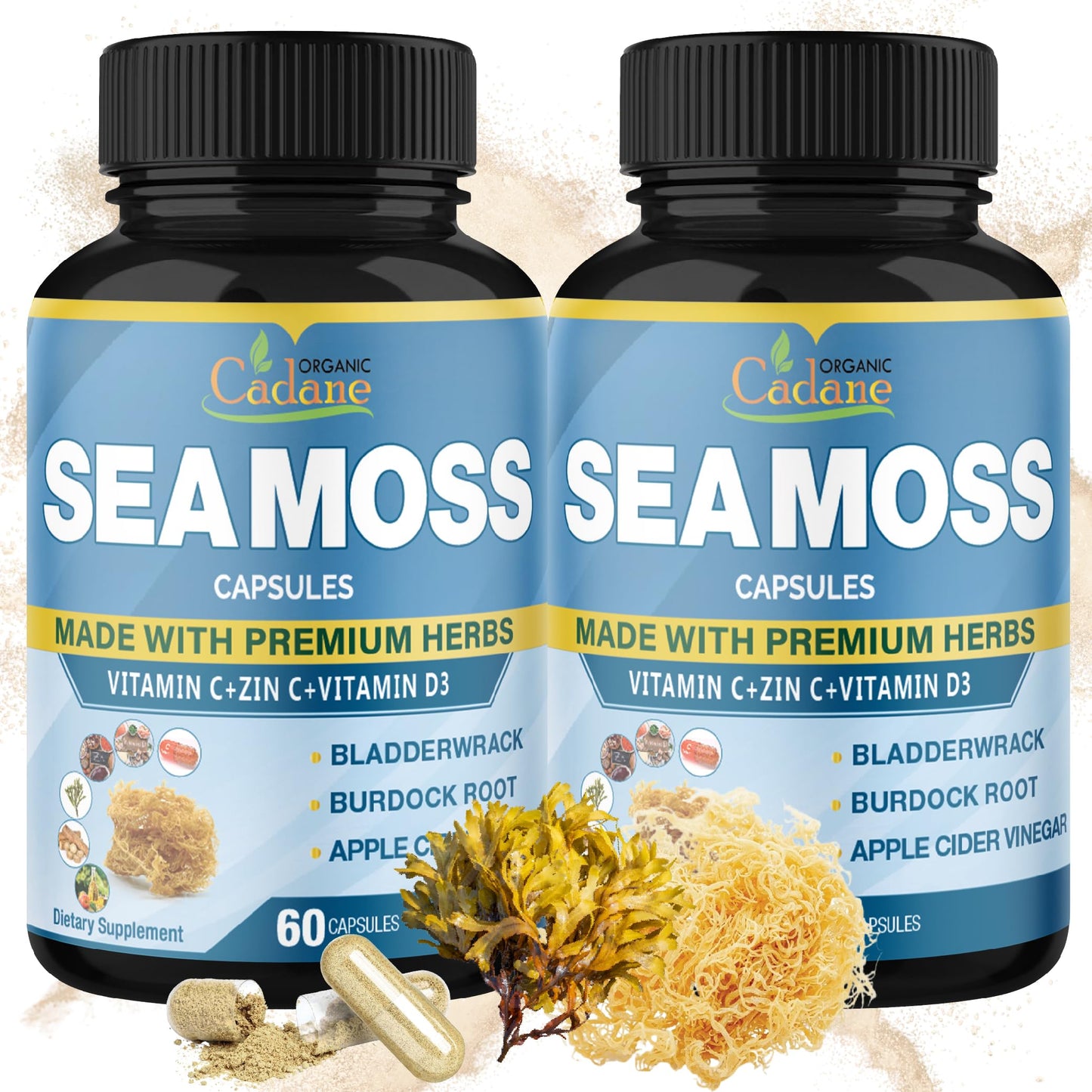 Organic Cadane Irish Sea Moss Powder Capsules, 60 Capsules