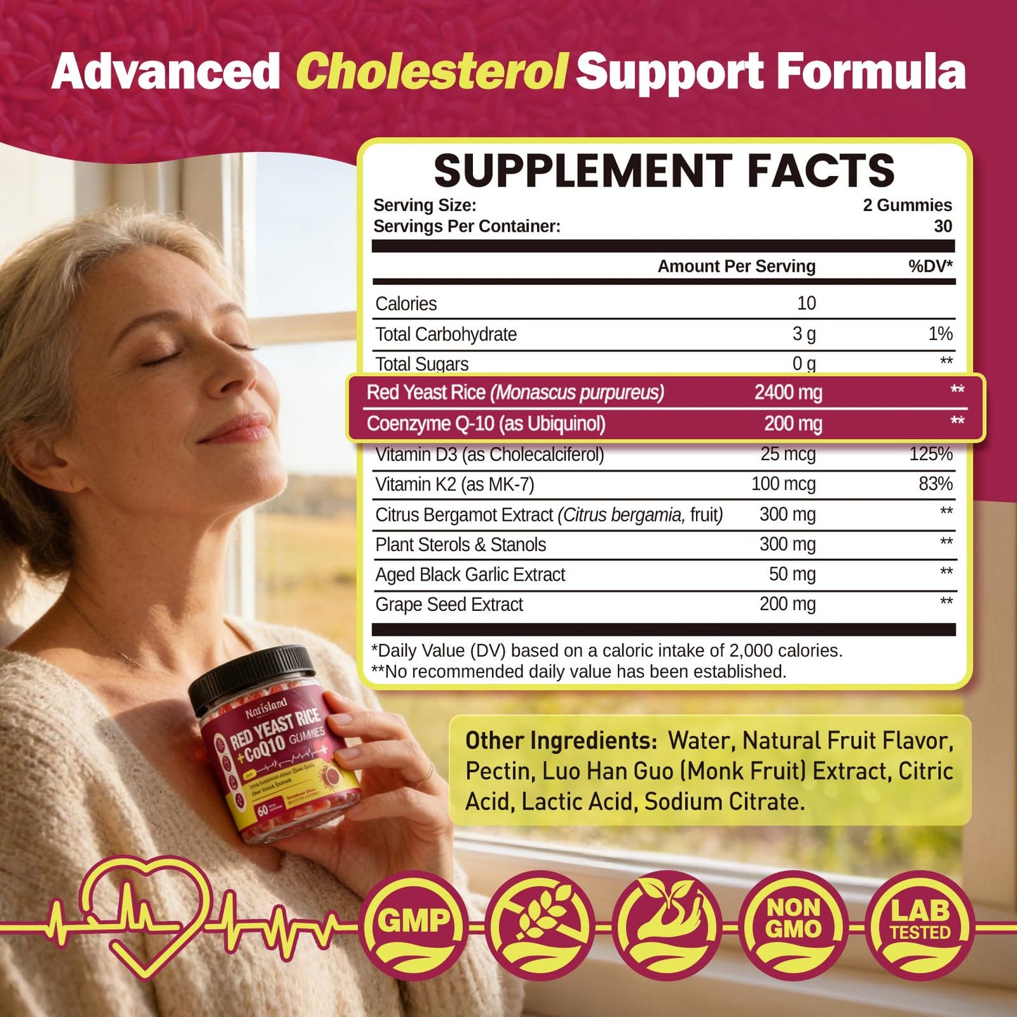NATISLAND Red Yeast Rice with CoQ10 Gummies, 60 Count