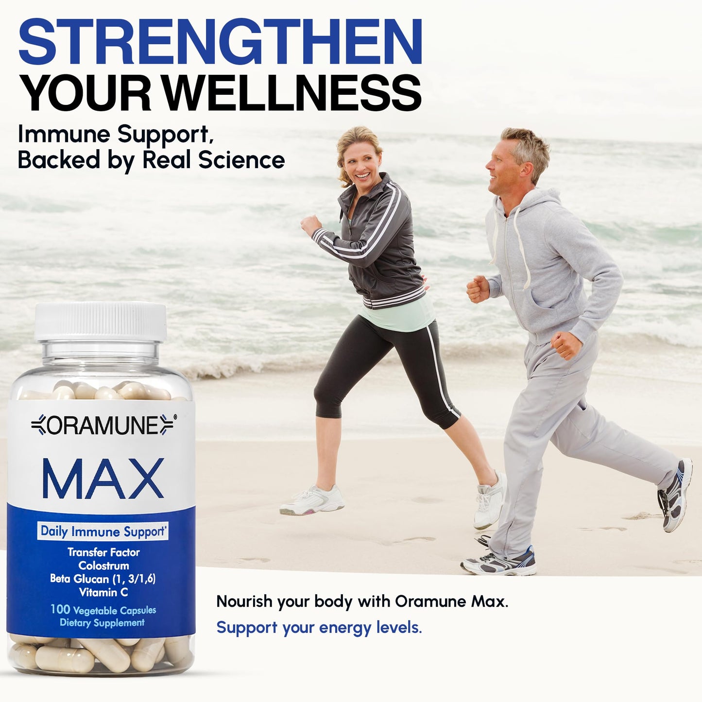 Oramune Max Support Supplement with Transfer Factor, Pure Bovine Colostrum, Beta-1, 3/1, 6-D Glucan & Vitamin C Capsules, 100 Count