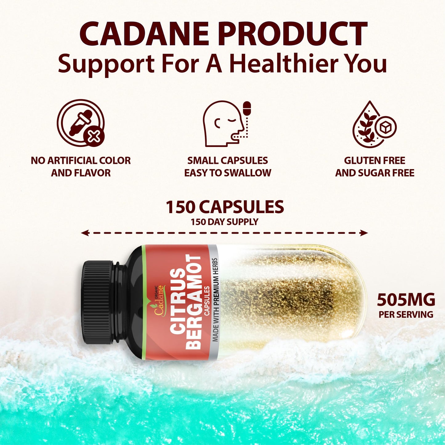 Organic Cadane Citrus Bergamot Supplement Capsules 150 Count
