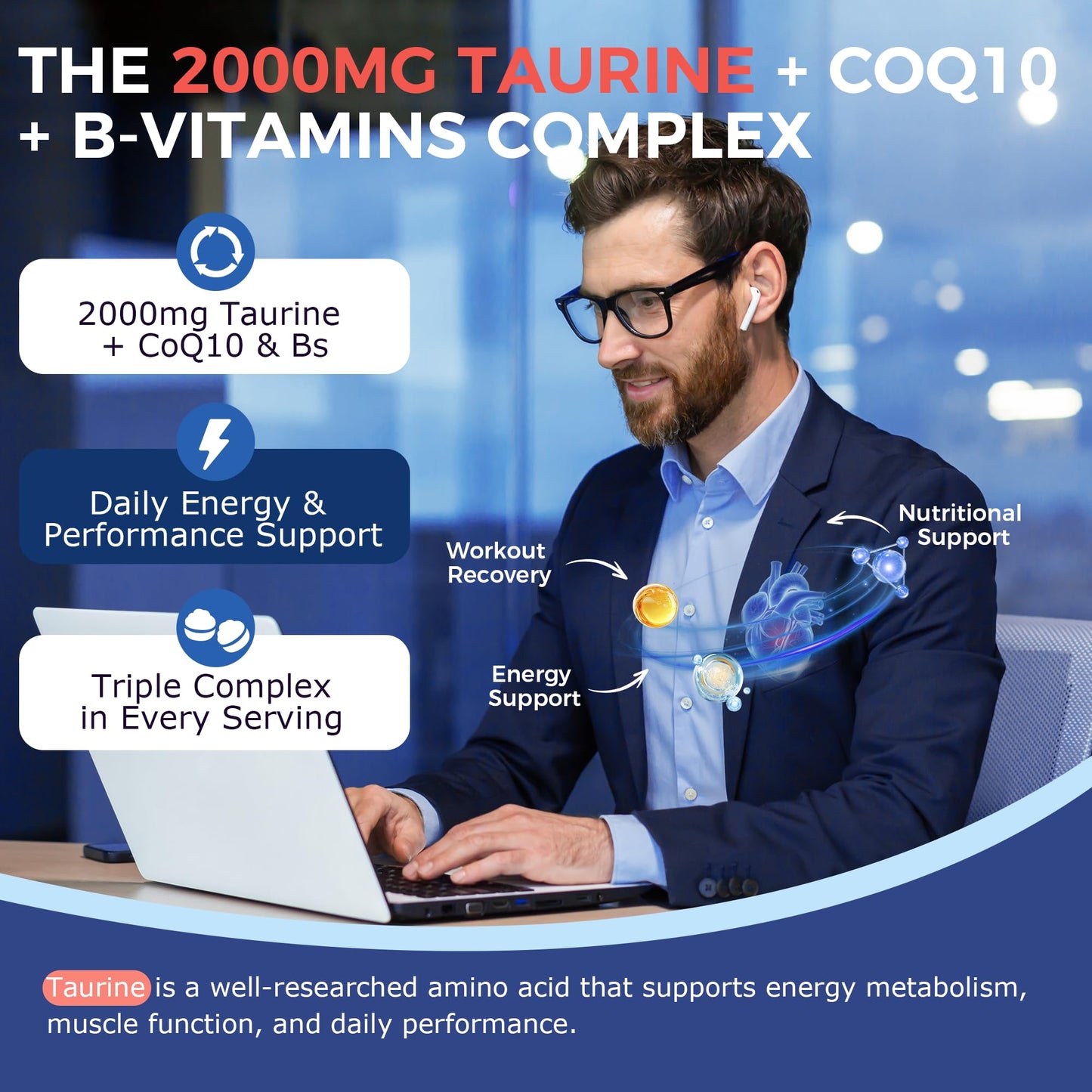 Q'ankyaq Taurine 2000mg Gummies with CoQ10 Sugar Free, 60 Count