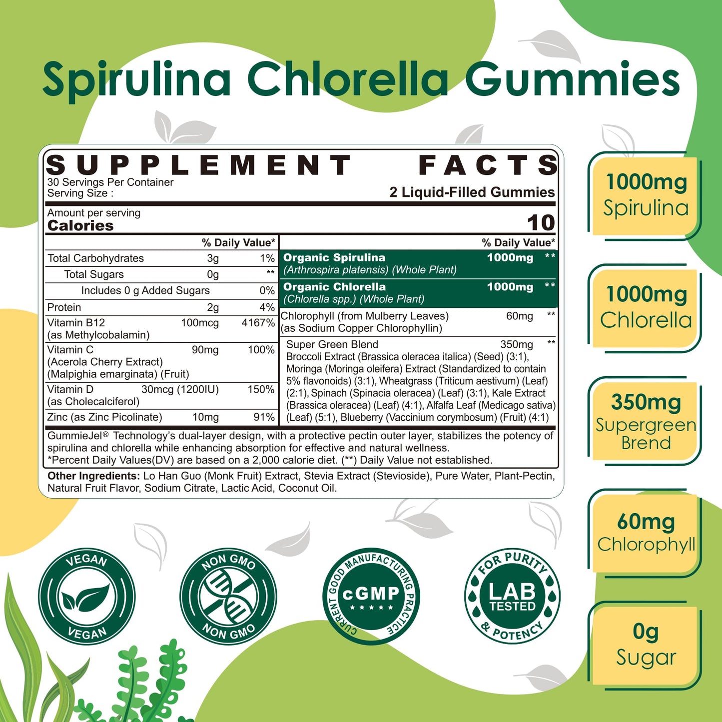 Nextdia Organic Spirulina + Chlorella Gummies, 120 Count