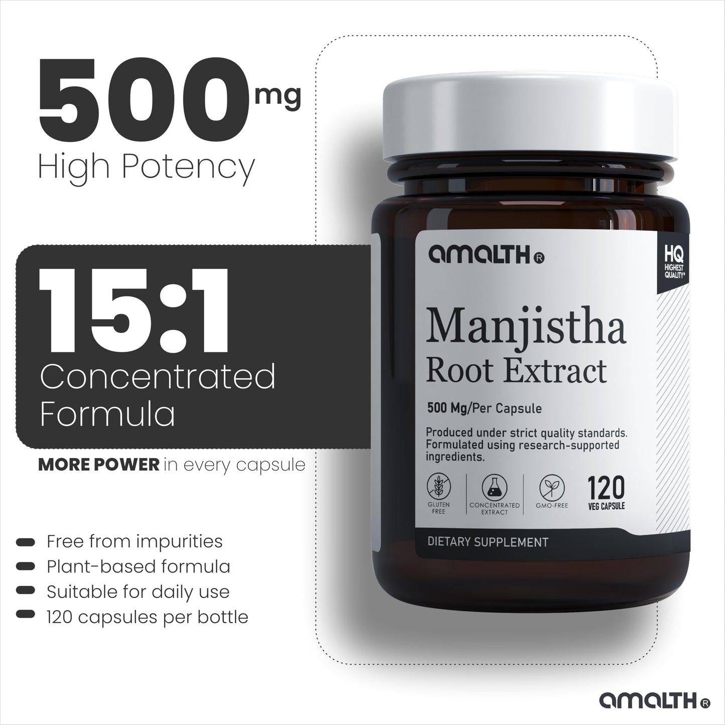 AMALTH Manjistha Capsules 500 mg, 120 Veg Capsules