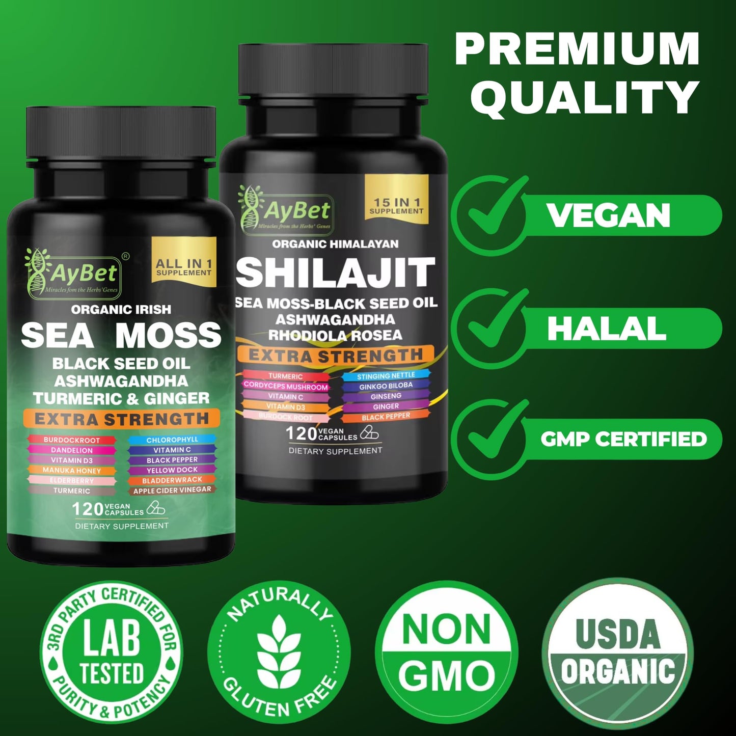 AyBet Sea Moss & Himalayan Shilajit Supplement Combo Capsules 240 Count