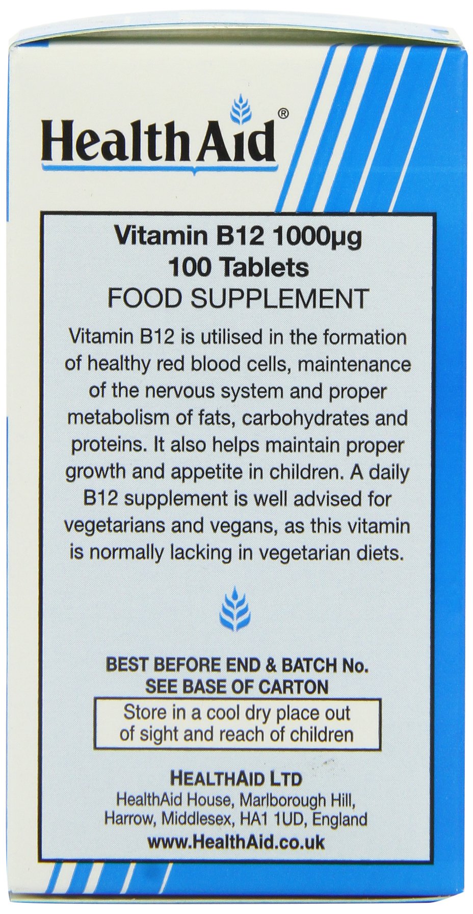 HealthAid Vitamin B12 (Cyanocobalamin) 1000ug - Prolong Release Tablet, 100 Tablets