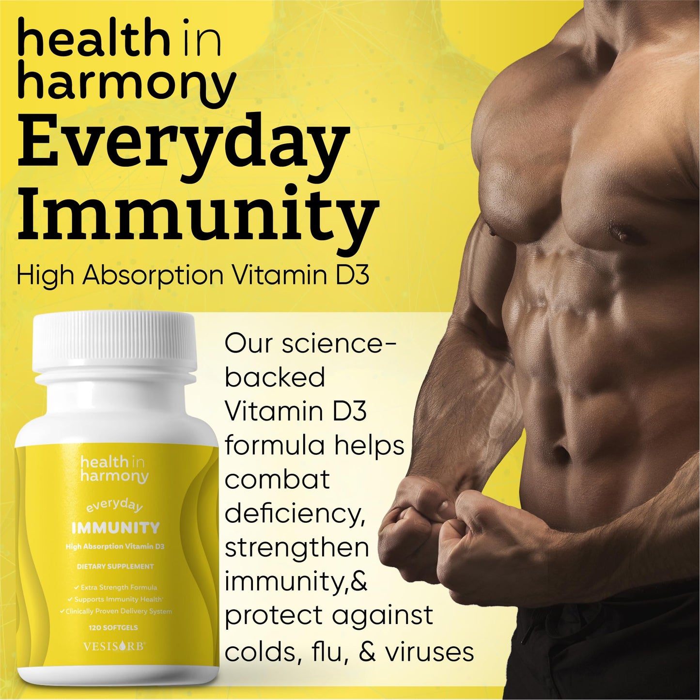 HEALTH IN HARMONY Everyday Immunity 4000 IU Vitamin D3 Supplement Softgels 60