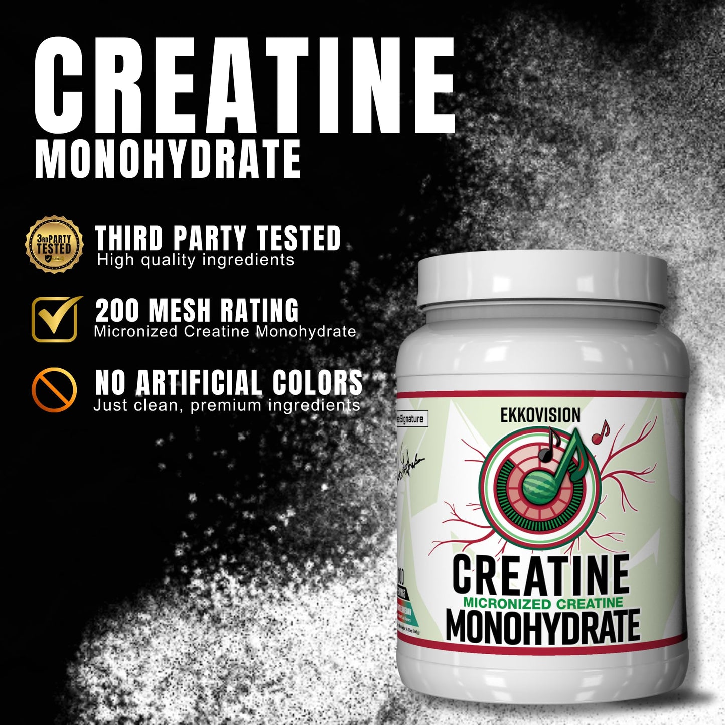 Ekkovision Creatine Monohydrate Powder, Micronized, Sour Watermelon, 100 Servings