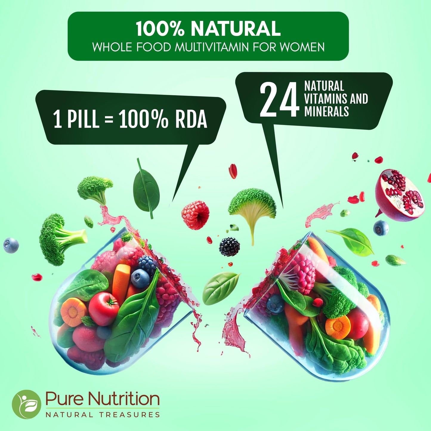 Pure Nutrition Natural Treasures Whole Food Multivitamin for Women Tablet, 90 Count