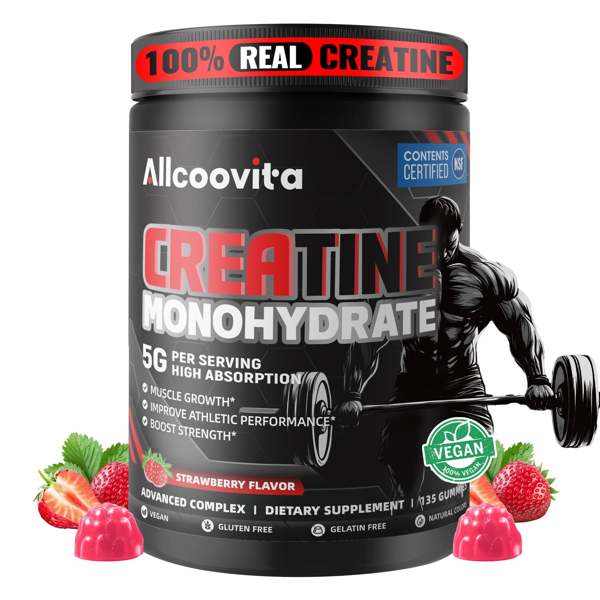 Allcoovita NSF Certified Creatine Monohydrate Gummies 5g, 135 ct
