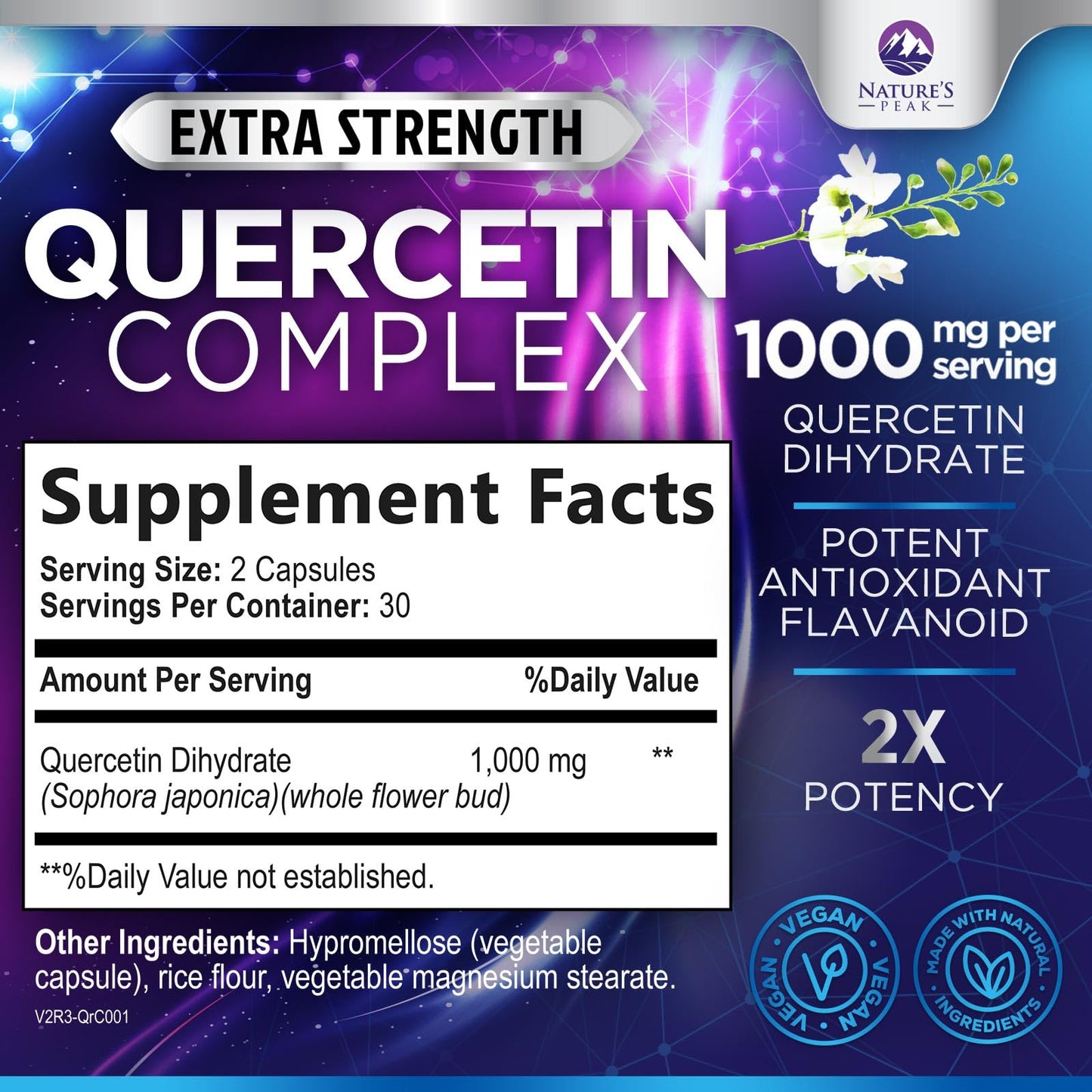 Nature's Peak Quercetin Dihydrate 1000mg Per Serving Veggie Capsules, 60 Count
