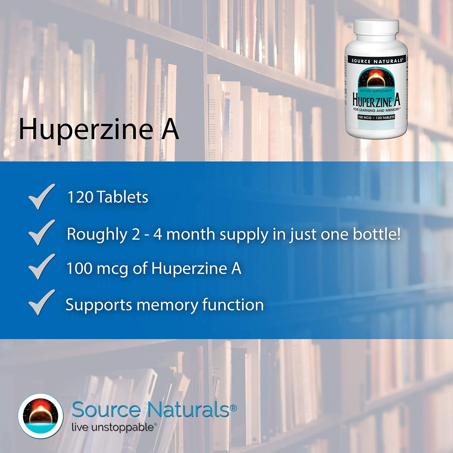 Source Naturals Huperzine A for Learning and Memory 100mcg Tablets, 120 Count