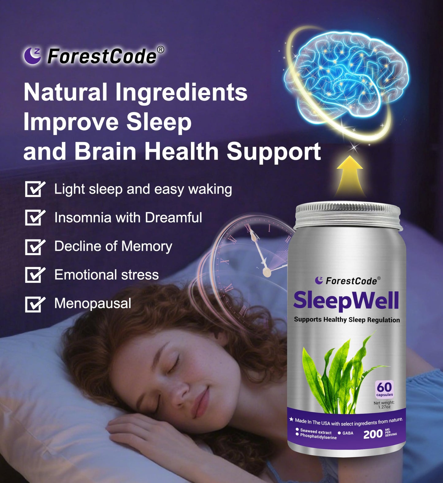 ForestCode Melatonin Free Sleep Aid for Adults Capsules, 120 Count
