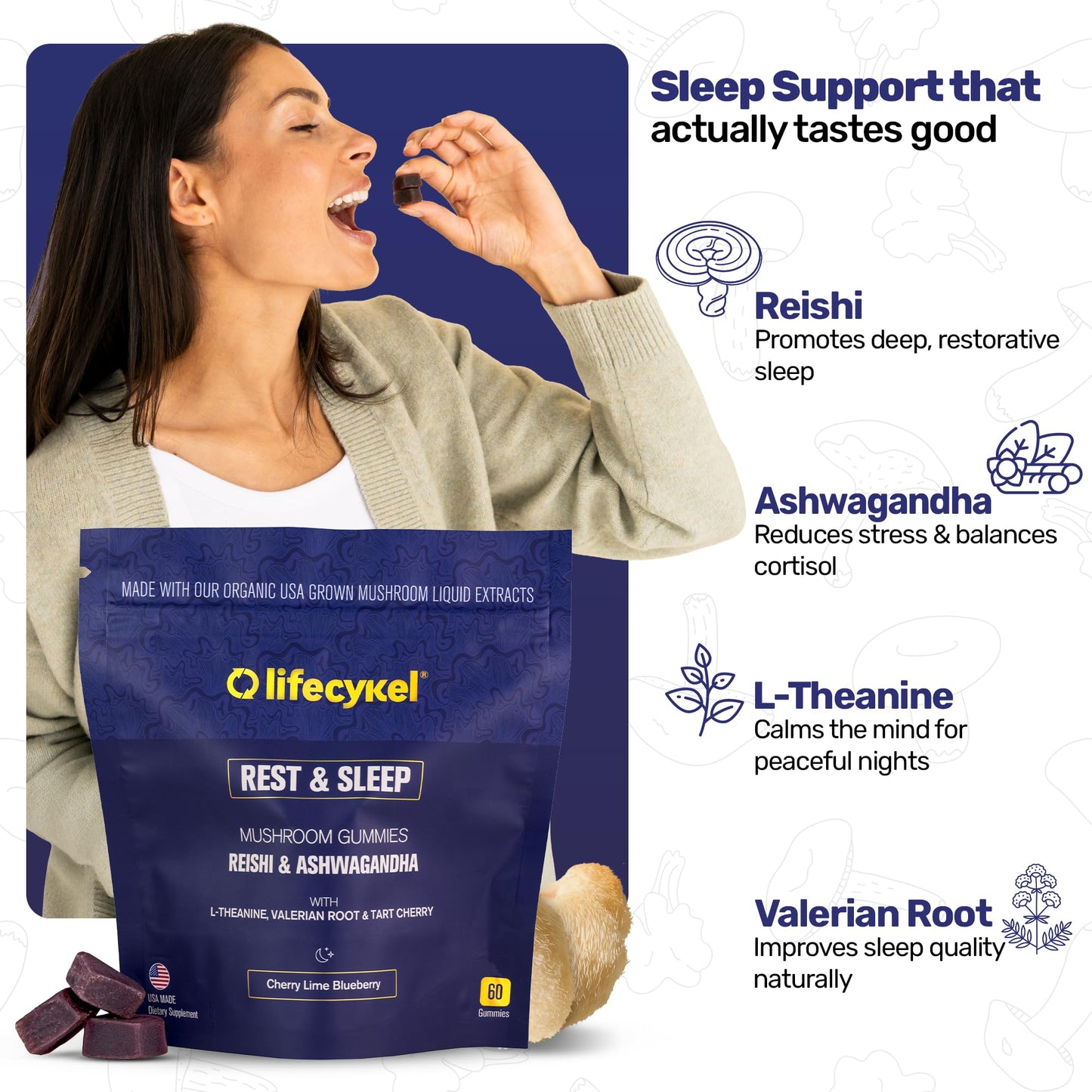 Life Cykel PM Rest & Sleep Mushroom Gummies, 60 Count