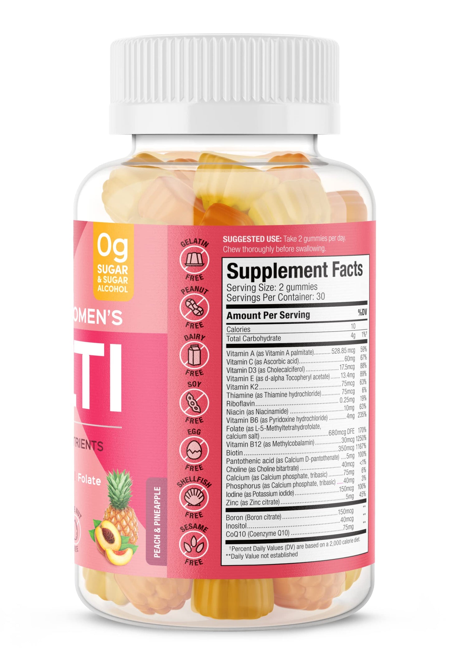 SUKU Complete Women's Multi Gummy Vitamins with Boron, Vitamin K2, B12, A and More - Pineapple & Peach Flavor, Non-GMO, Gluten Free, Sugar Free, 60 Count