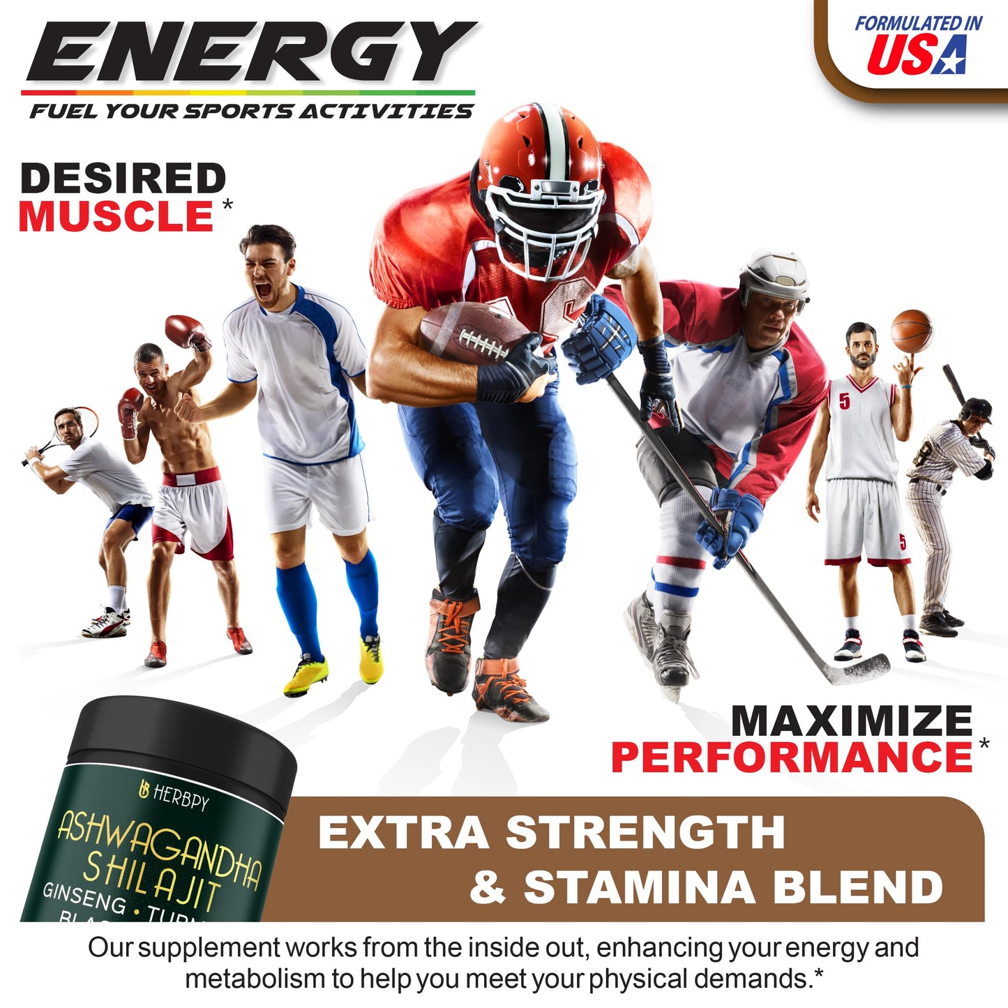 Herbpy 5in1 Ashwagandha Extra Strength with Shilajit for Stamina, Energy & Relaxation Support - Plus Ginseng, Turmeric Root & Black Pepper Capsules, 120 Count