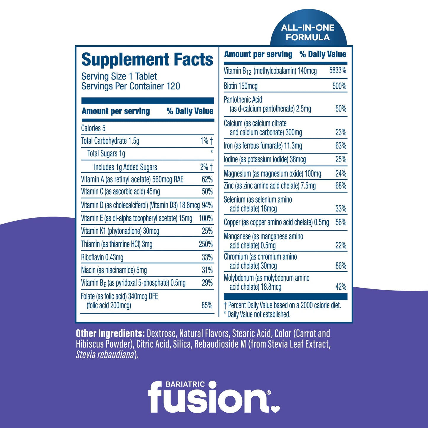 Bariatric Fusion Very Berry Complete Chewable Bariatric Multivitamin with Iron and Vitamin K for Bariatric Surgery Patients Including Gastric Bypass and Sleeve Gastrectomy, 120 Tablets