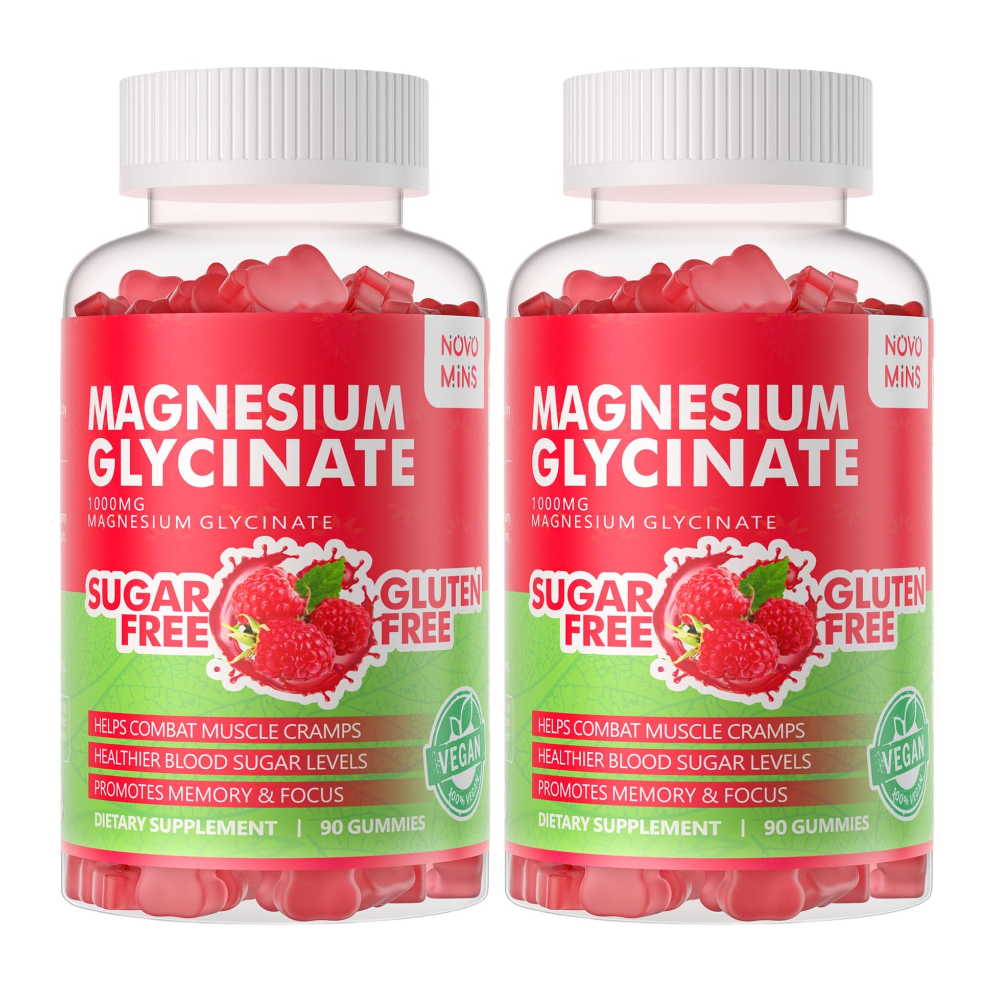 Novomins Magnesium Glycinate Gummies 1000mg with Vitamin D, B6, CoQ10 for Calm Mood and Sleep Support, Raspberry, 180 Gummies