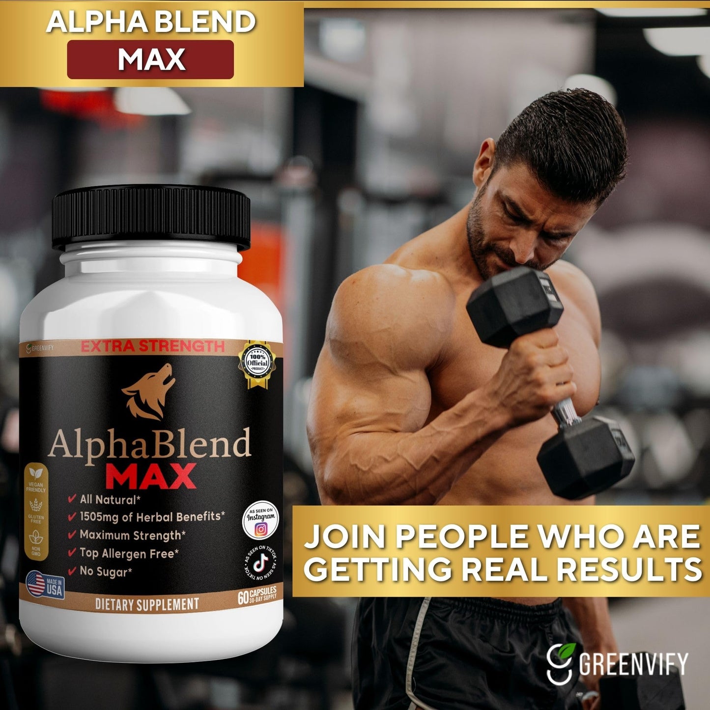 GREENVIFY AlphaBlend MAX Extra Strength Maca Root Complex, Organic Blend 60 Capsules