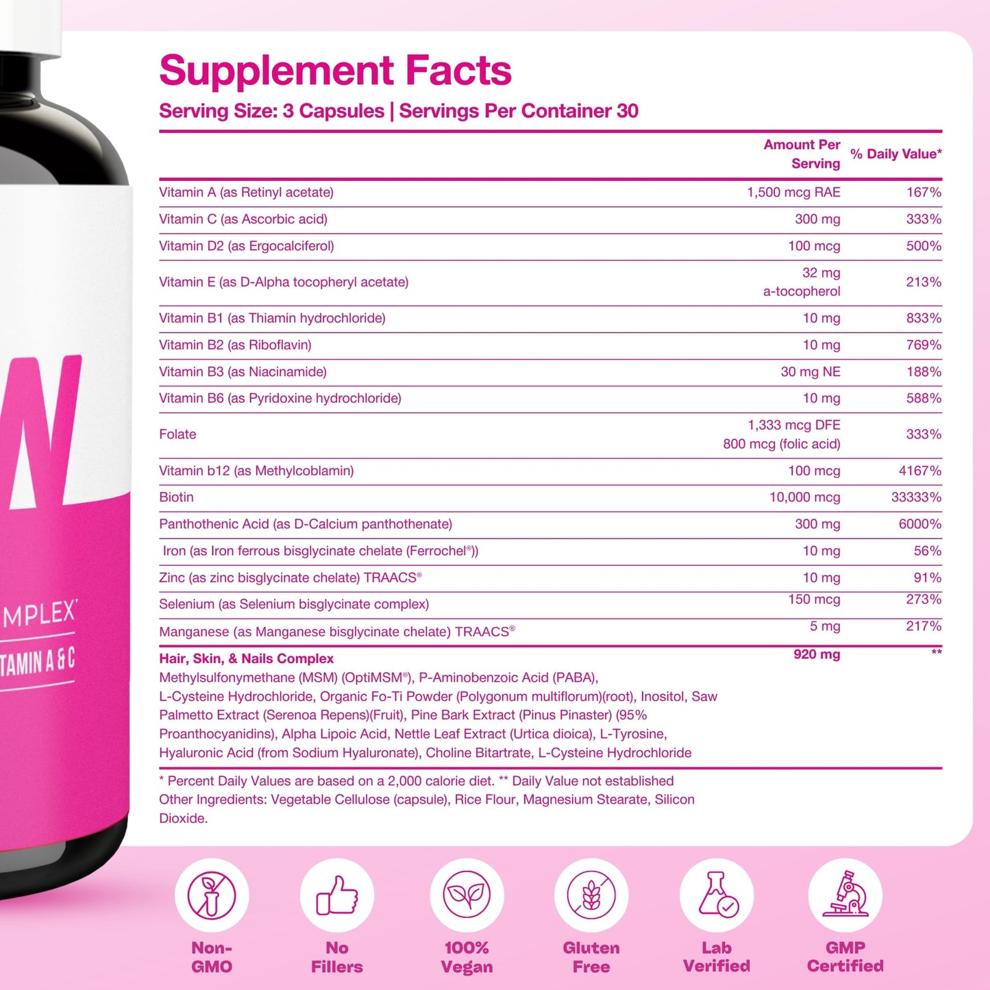 GOBIOTIX Hair, Skin & Nails Vitamins for Women, 180 Capsules